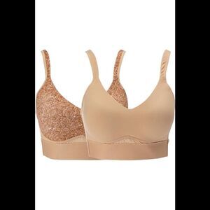 Rhonda Shear Women's 2pk Molded Cup Bra w/ Cross Back Beige/Floral -